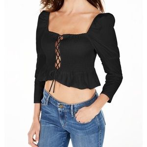 Kara Lace Up Peasant Crop Top